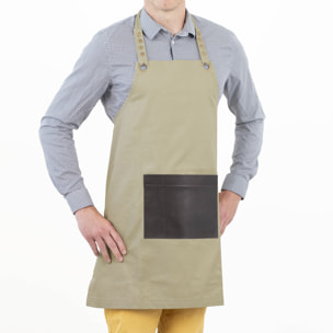 Honoré - Tablier en tissu beige avec poche en simili cuir marron