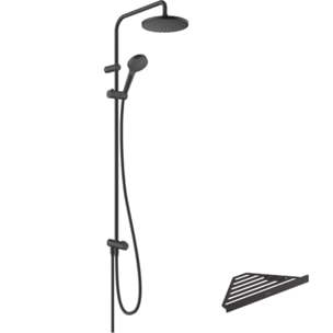 Colonne de douche ou bain douche sans mitigeur HANSGROHE Vernis Blend 200 noir mat + tablette AddStoris