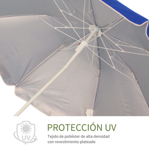 Sombrilla de Playa Grande Ø160 cm Sombrilla de Terraza Exterior con Ángulo Ajustable Protección UV Impermeable y Bolsa de Transporte Azul