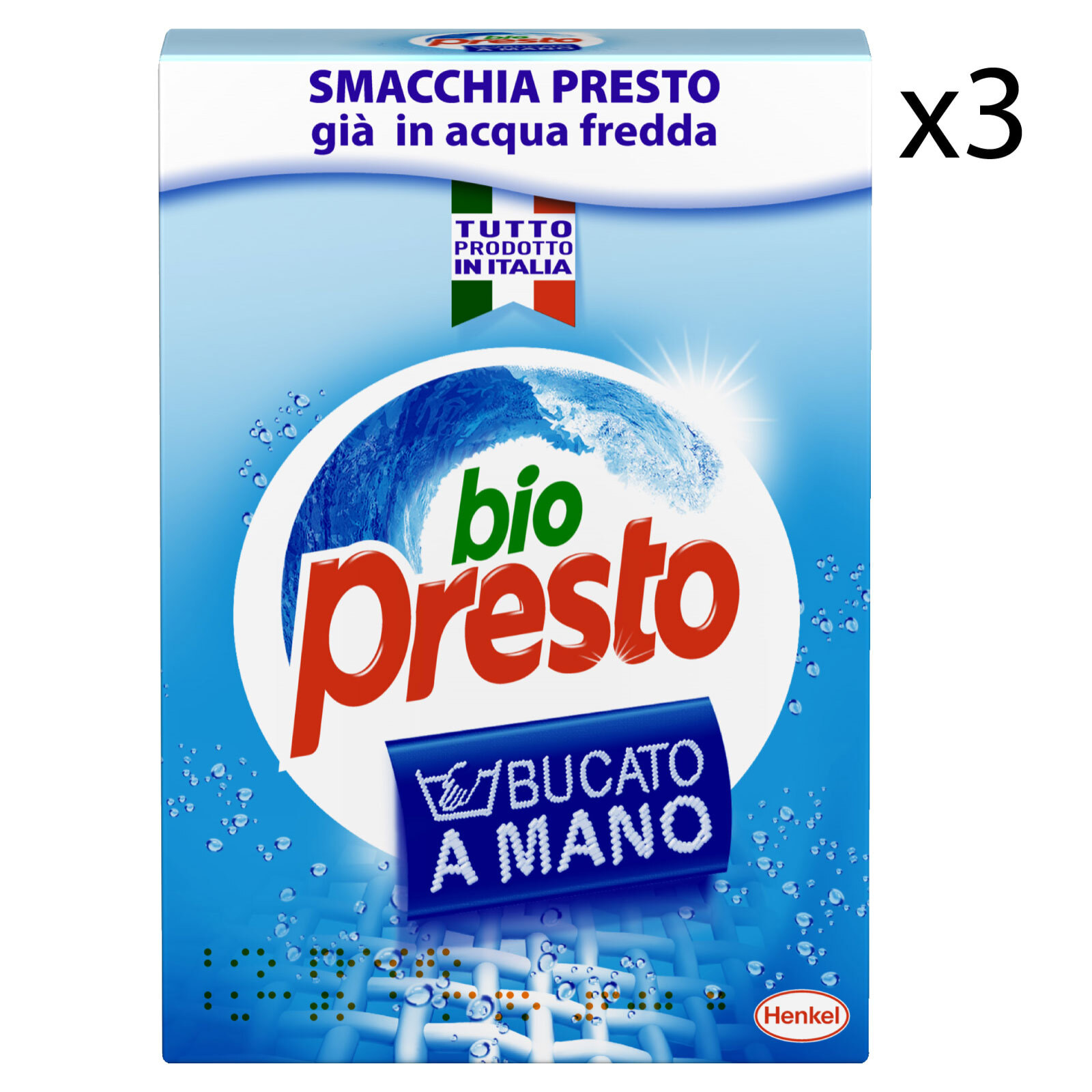 3x Bio Presto Bucato a Mano Detersivo in Polvere - 3 Fustini da 600g