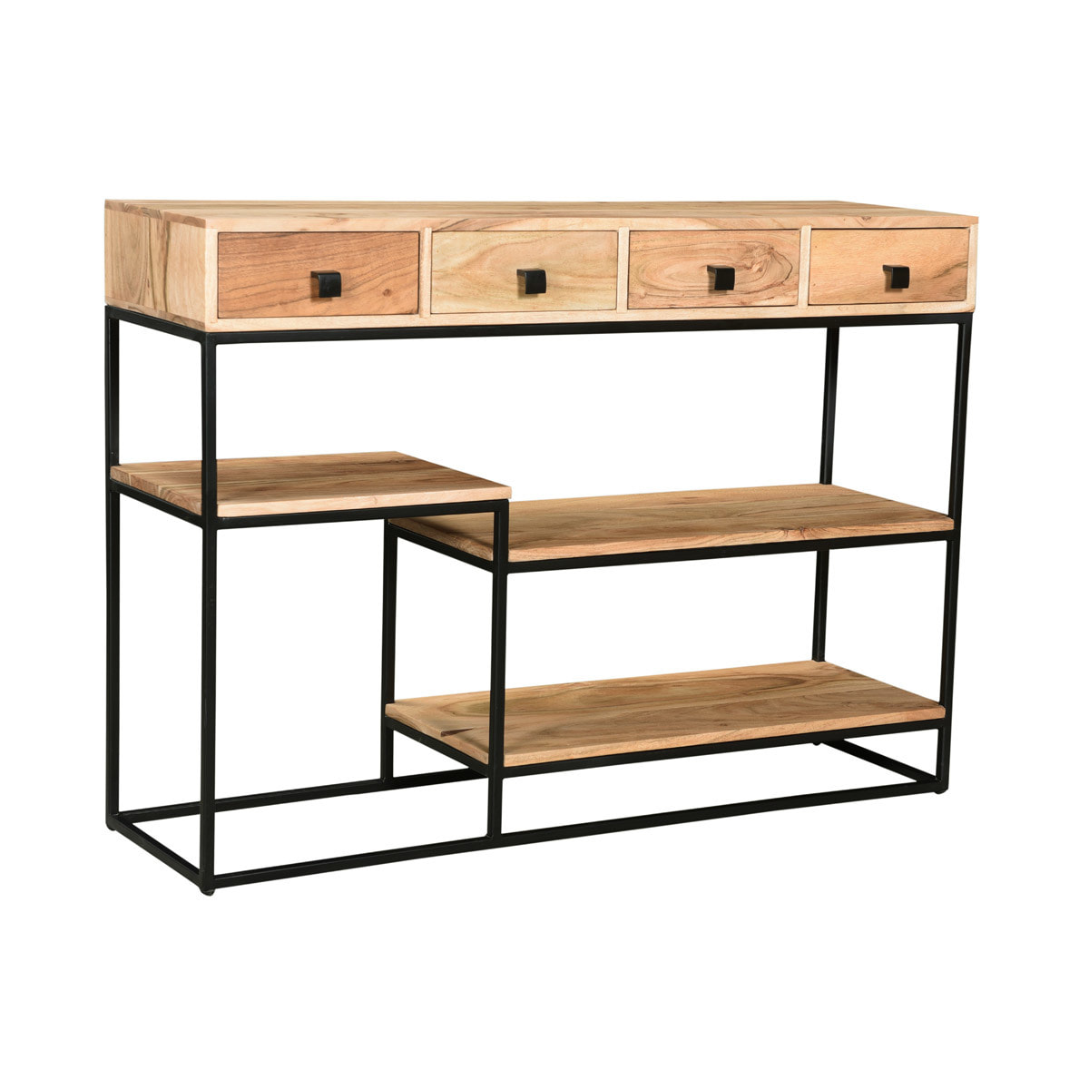 Console industrielle avec rangements 4 tiroirs en bois massif et métal noir L115 cm GRENELLE