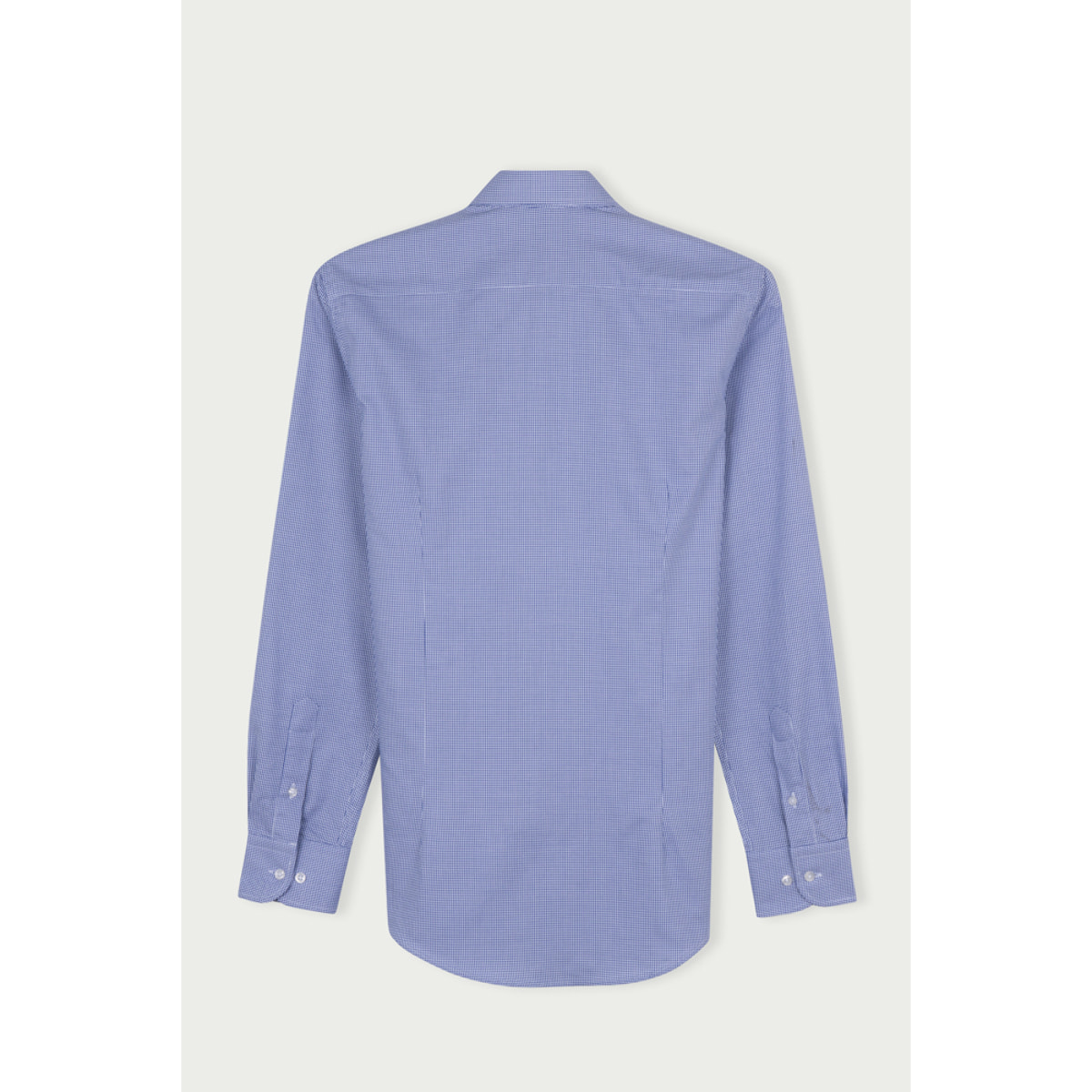 Camicia Uomo 1 Bottone Francese Slim Cotone Quadro Piccolo Blu\Bianco