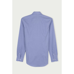Camicia Uomo 1 Bottone Francese Slim Cotone Quadro Piccolo Blu\Bianco