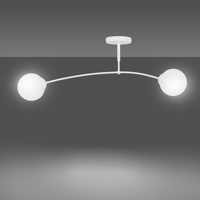Lampada a sospensione PREGOS in acciaio bianco e vetro