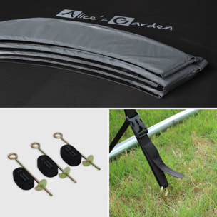 Trampoline rond Ø 250cm gris avec filet de protection intérieur - Pluton Inner XXL– échelle. bâche. filet pour chaussures et kit d'ancrage 2.50 m 250 cm