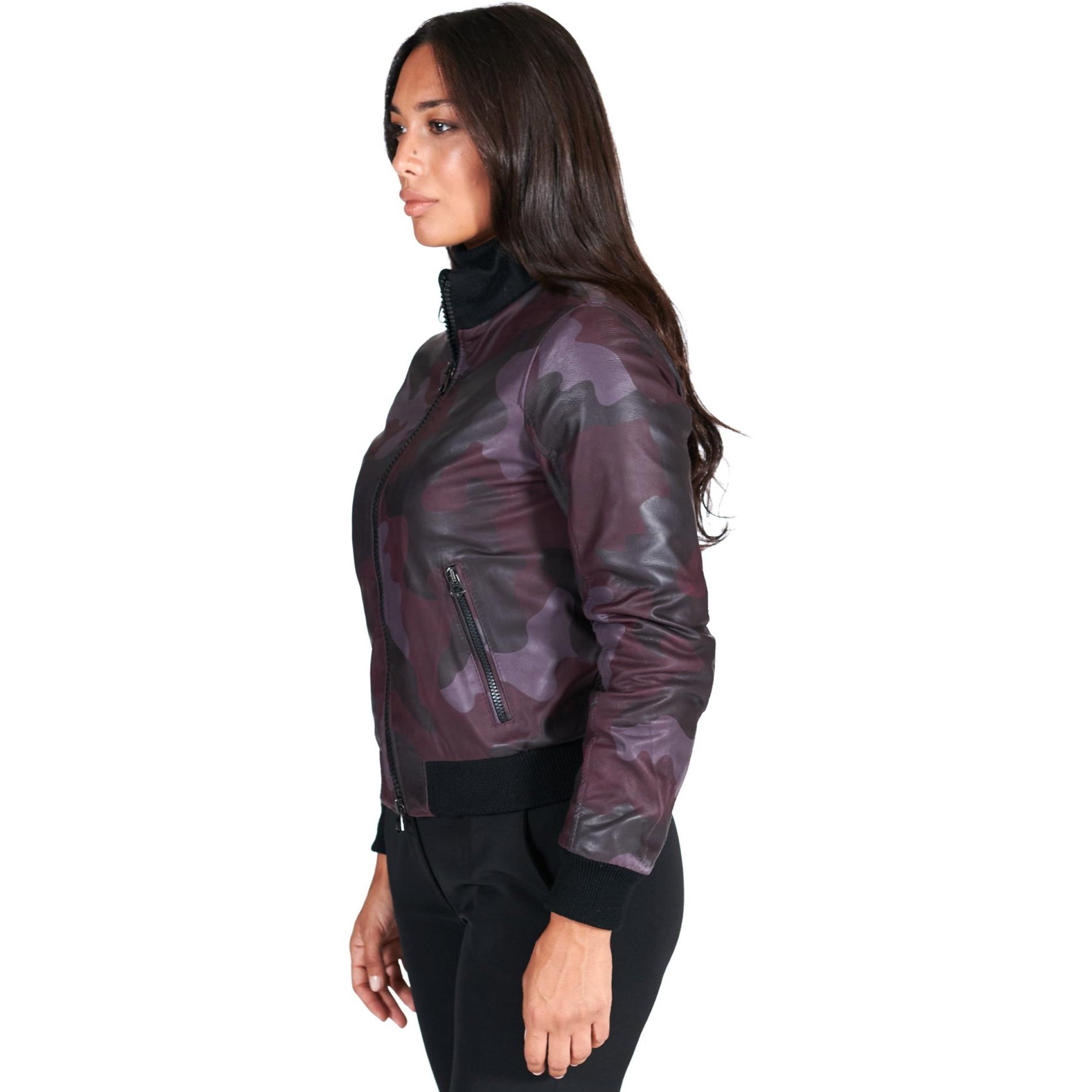 Bomber in pelle mimetica bordeaux effetto liscio