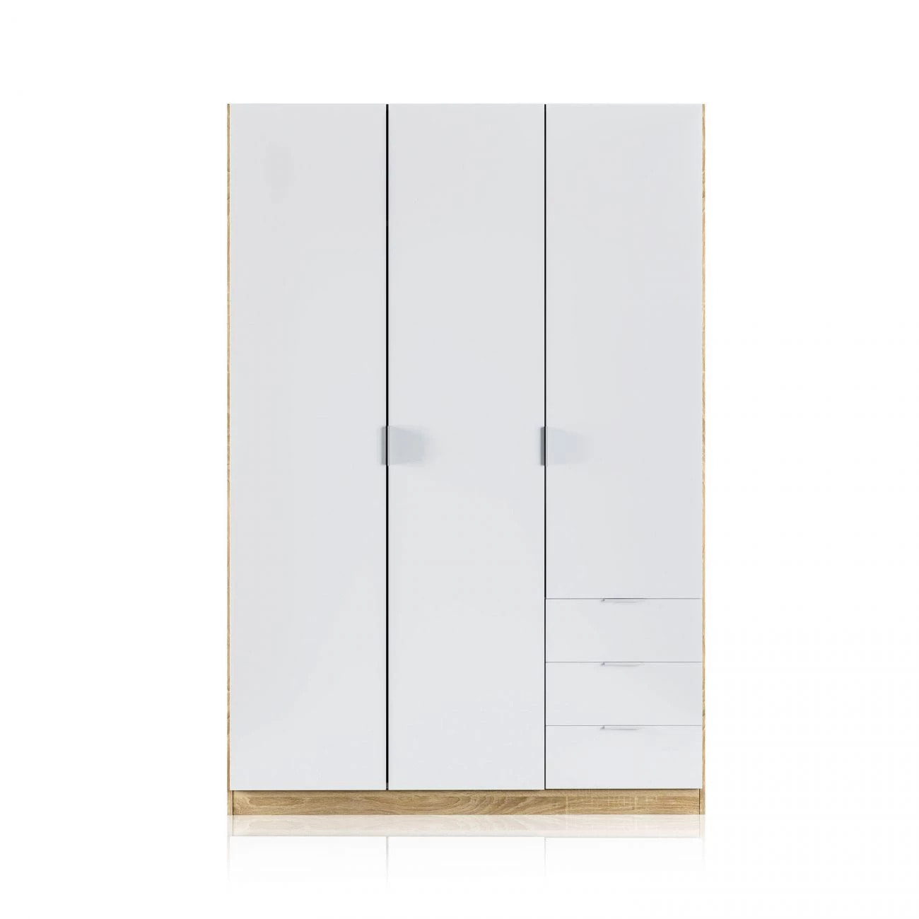 Armario Hexa 3 puertas 3 cajones Blanco Artik (Blanco Mate) - Roble Canadian