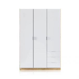 Armario Hexa 3 puertas 3 cajones Blanco Artik (Blanco Mate) - Roble Canadian