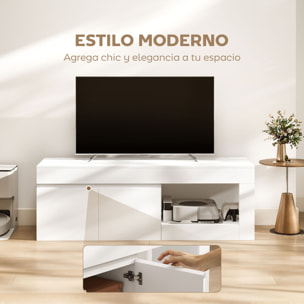 Mueble de TV Moderno, Mesa de TV para Salón con 2 Puertas, Estante Abierto, para Televisión 60 Pulgadas, 140x40x48 cm, Blanco