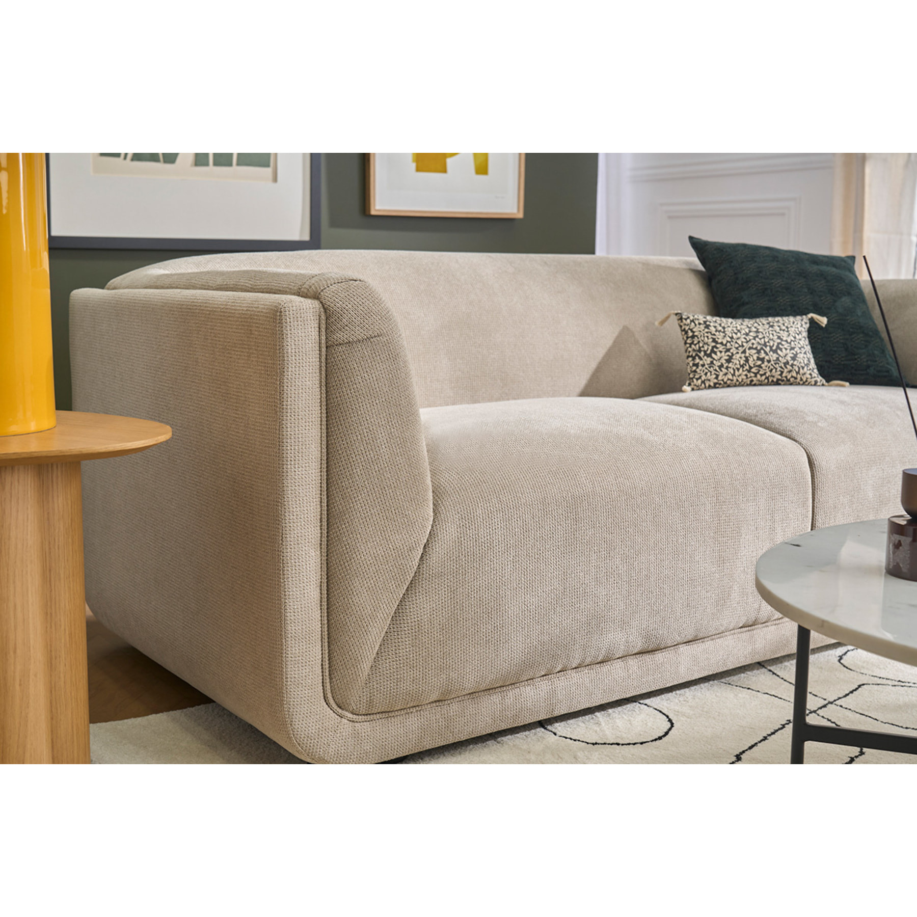 Canapé design 3 places en tissu chenille beige HOSBO