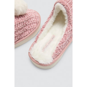 Pantofole vellutate con dettaglio pompon