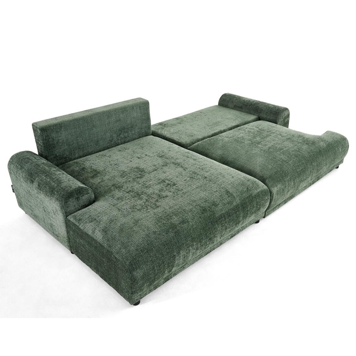 Nelly - canapé d'angle gauche 4 places convertible avec coffre en velours texturé - Vert