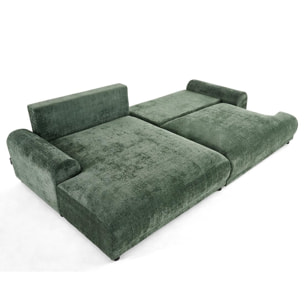 Nelly - canapé d'angle gauche 4 places convertible avec coffre en velours texturé - Vert