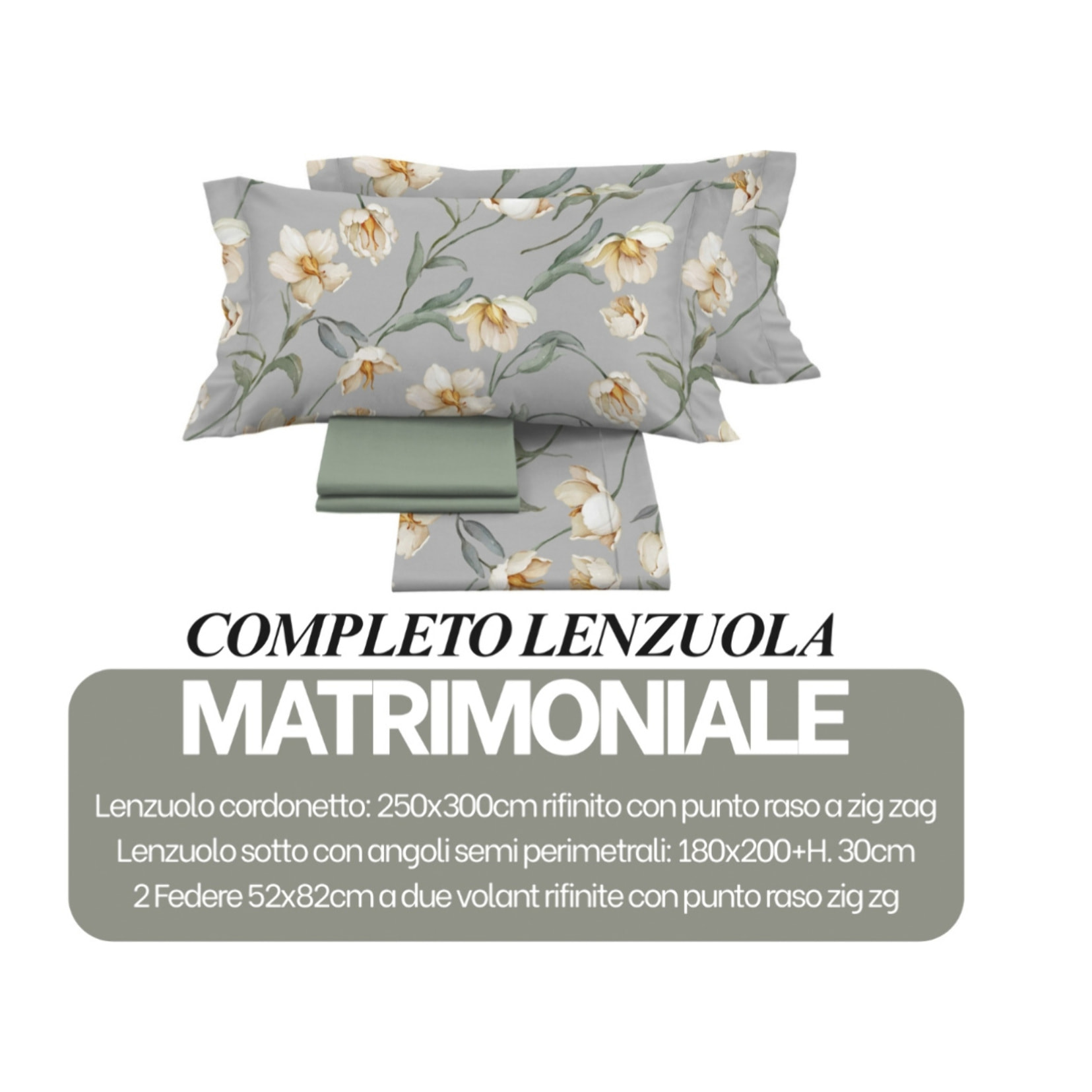 Completo Lenzuola Matrimoniale in Raso 60/60 Morbidezza Eleganza Floreale Lavinia
