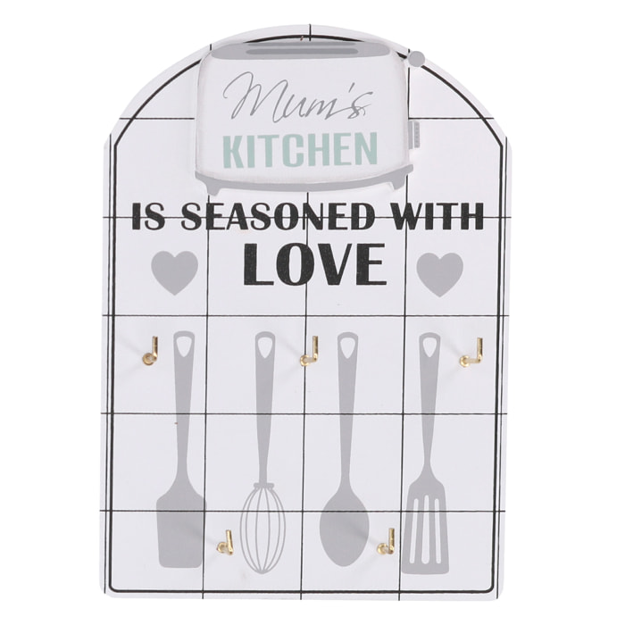 Portachiavi in legno 5 posti, cucina bianco cm13,7x19,5x2,5