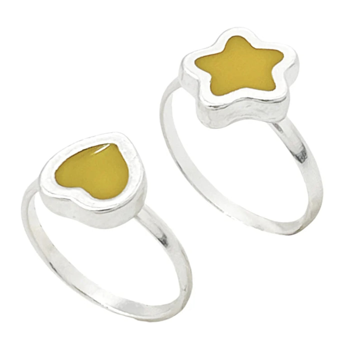 Pareja anillos Colors en plata 10µm y color mostaza