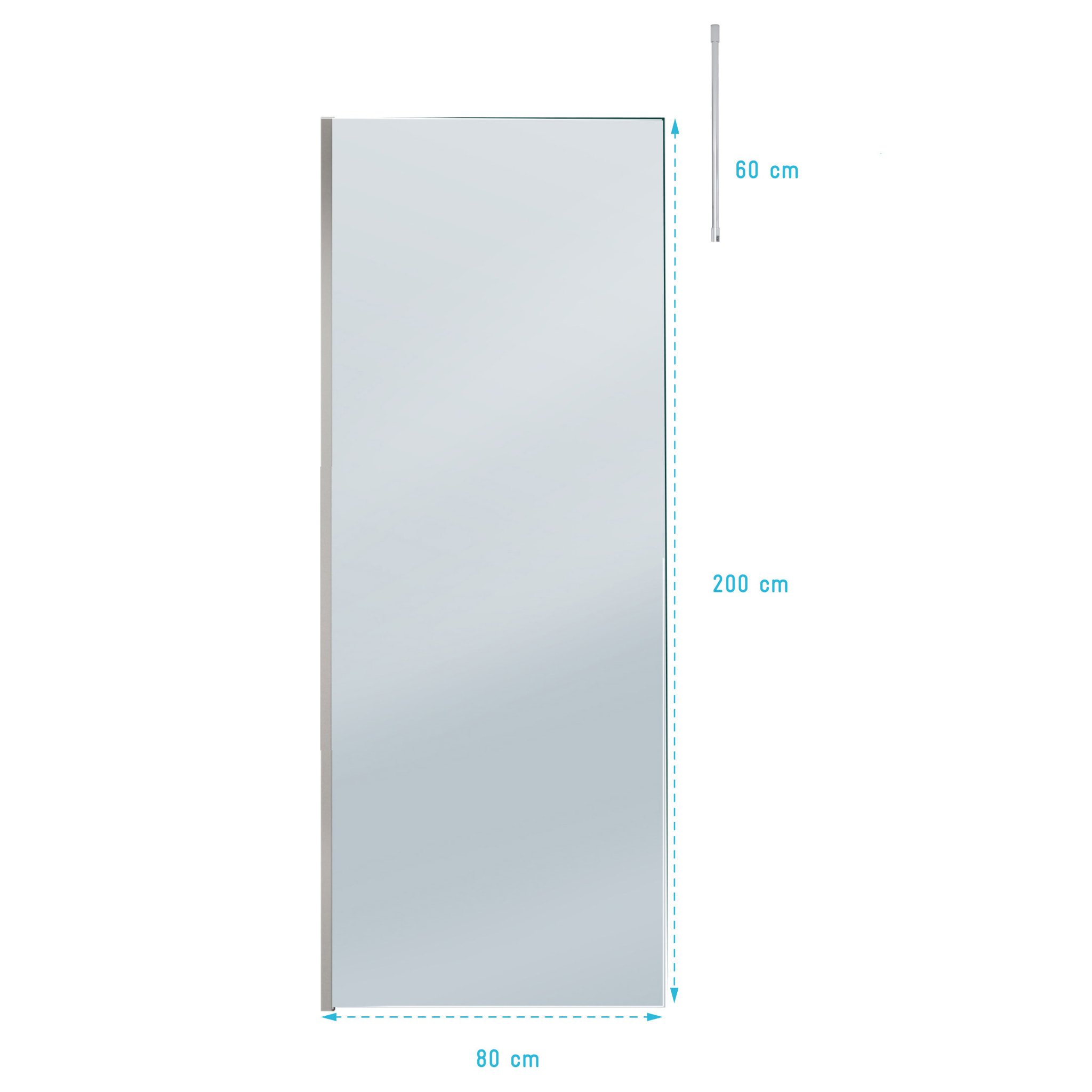 Paroi de Douche 80x200cm Verre Fumé - Profilé + Barre Plafond Finition Chrome - FREEDOM 2 SMOKED
