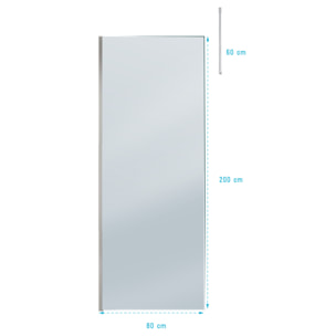 Paroi de Douche 80x200cm Verre Fumé - Profilé + Barre Plafond Finition Chrome - FREEDOM 2 SMOKED