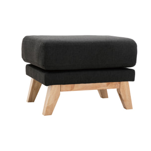 Pouf repose-pieds déhoussable scandinave en tissu gris foncé et bois clair OSLO