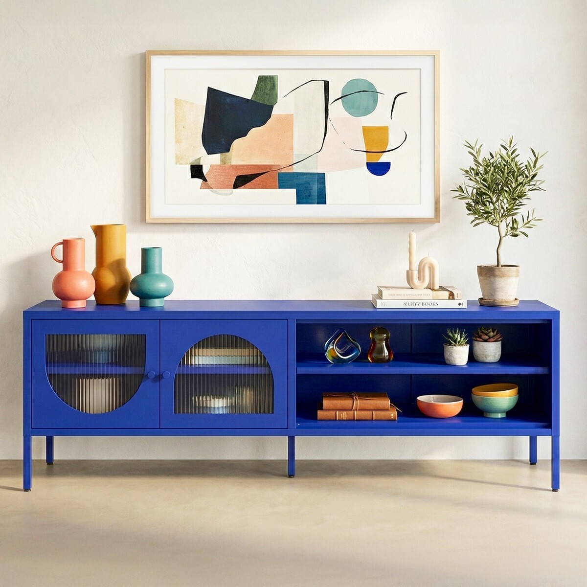 Meuble TV 2 portes 2 niches en métal - YSIA