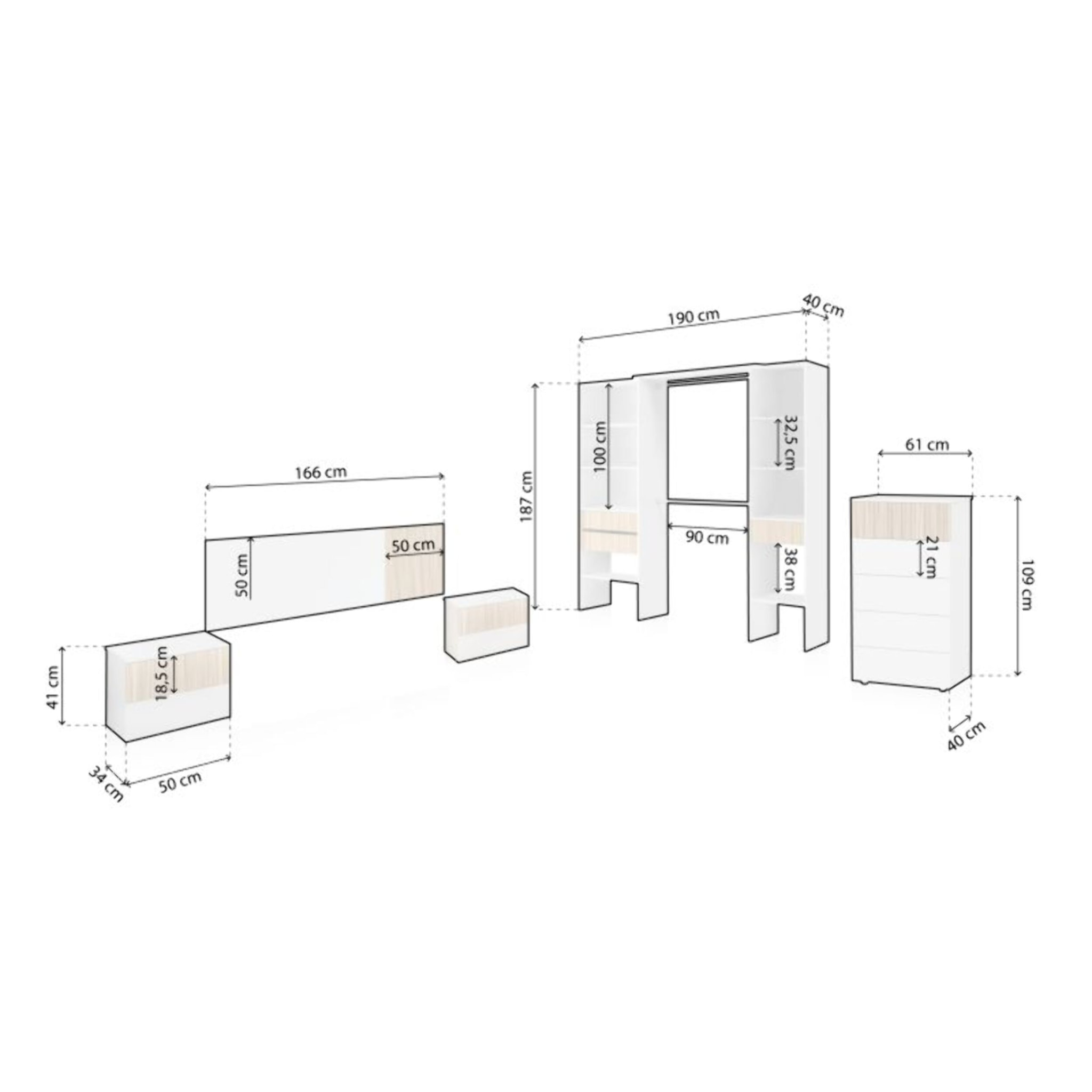 Dormitorio Nitza 5C Plus Blanco Artik (Blanco Mate) - Natur