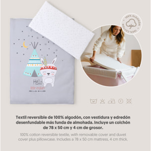 Minicuna con textil  Tipi Oso Gris