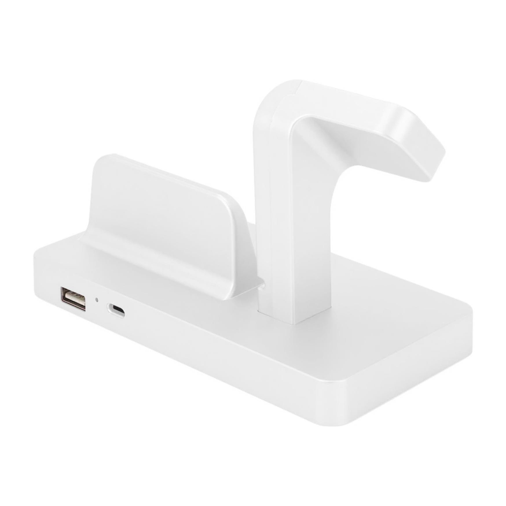 DAM Base de carga para Apple iPhone, conexión Lightning 8 pins y soporte de carga para Apple Watch. 15,2x7,7x9,5 Cm. Color: Blanco