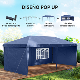 Carpa Plegable 6x3 m, Pop-up, con 4 Laterales Desmontables, Cenador de Jardín con 2 Ventanas Visibles, Bolsa de Transporte, Impermeable, Anti-UV, Gazebo para Camping, Fiestas, Exterior, Azul
