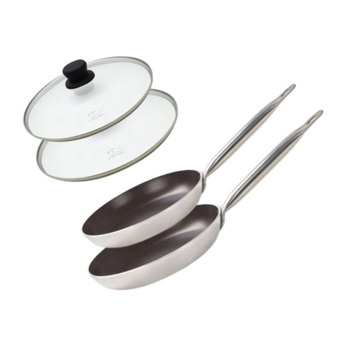 Set de 2 Poêles céramique sans PFAS et 2 couvercles Bistro Line Elo
