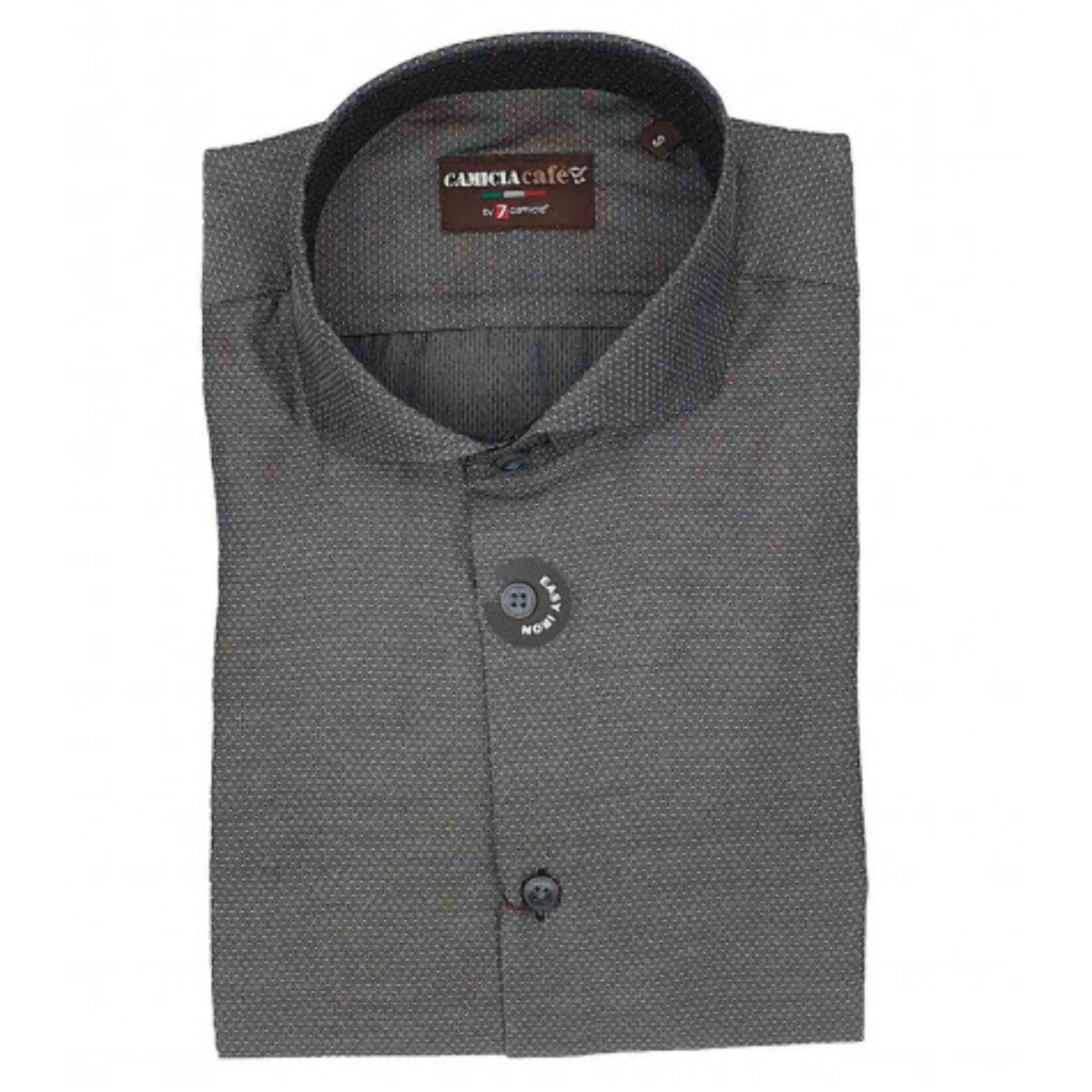 Camicia Uomo 1 Bottone Francese Slim Cotone Poliestere Jacquard Nero