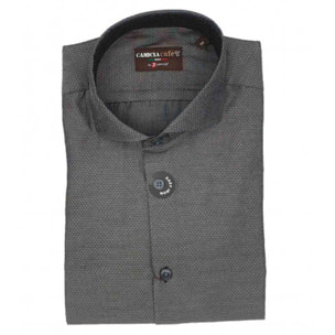Camicia Uomo 1 Bottone Francese Slim Cotone Poliestere Jacquard Nero