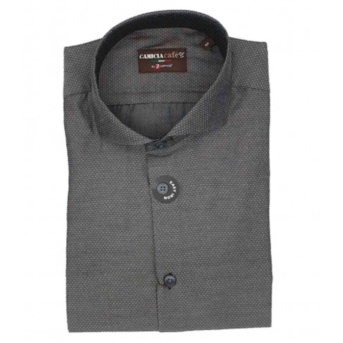 Camicia Uomo 1 Bottone Francese Slim Cotone Poliestere Jacquard Nero