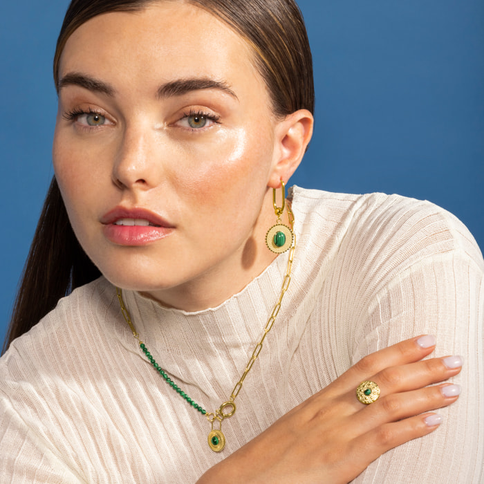 Anillo de Malaquita acabado en oro amarillo de 18K- Elknu