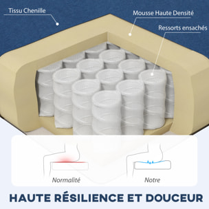 Canapé d'angle 3 places méridienne réversible garnissage mousse haute densité tissu aspect lin bleu