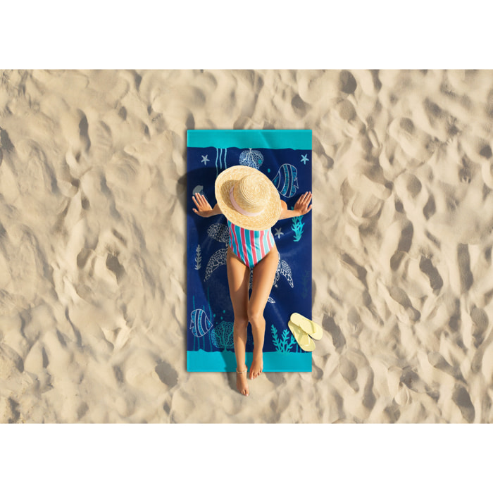 Telo Mare Grande 100x180 Spugna Maui Fondale Marino D14