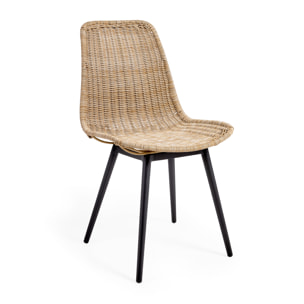 Kave Home - Sedia da esterno Equal in rattan sintetico e gambe in alluminio finitura nera