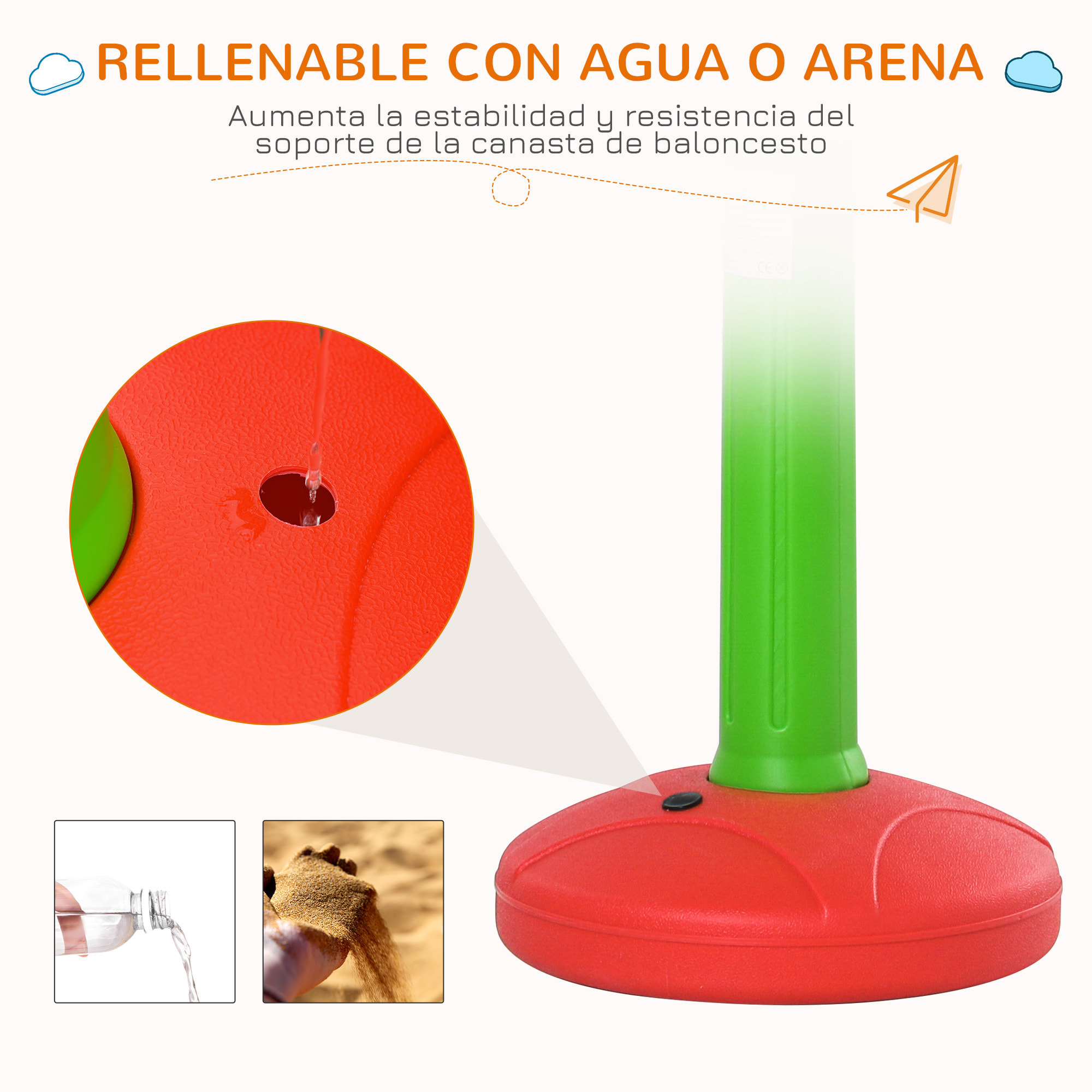 Canasta de Baloncesto Infantil con Altura Ajustable 2 Pelotas e Inflador +3 Años