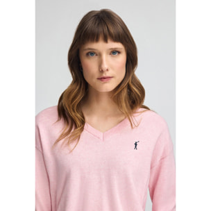 Jersey rosa vigoré de cuello pico con mezcla de lana y bordado Rigby Go