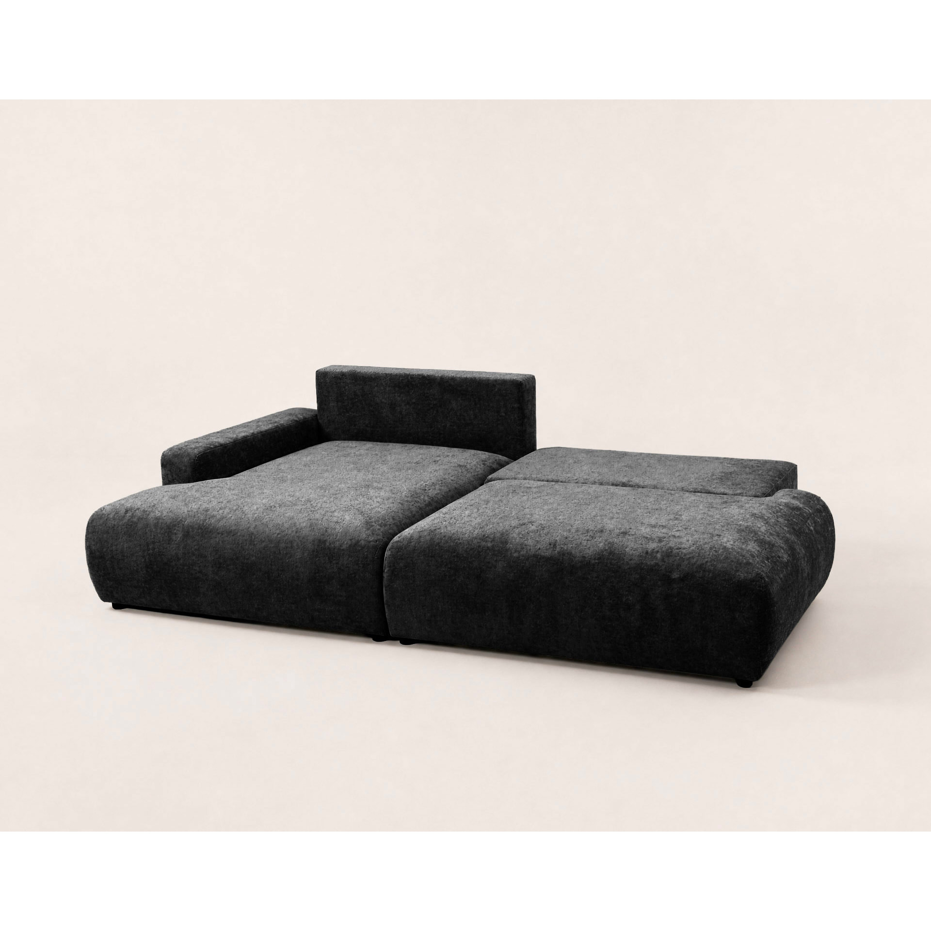 Pivoine - Canapé d'angle ouvert gauche 4 places convertible avec coffre en tissu texturé - Noir