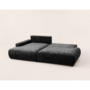 Pivoine - Canapé d'angle ouvert gauche 4 places convertible avec coffre en tissu texturé - Noir