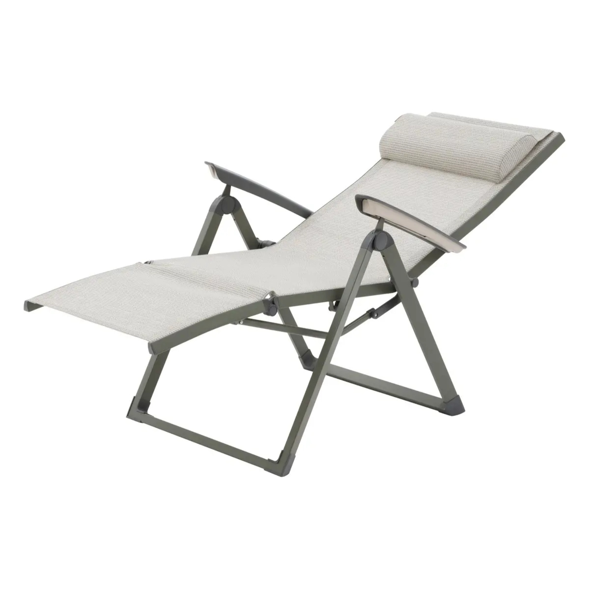 Fauteuil de jardin inclinable "Decima" vert olive & vert laurier 8 positions en aluminium et texaline