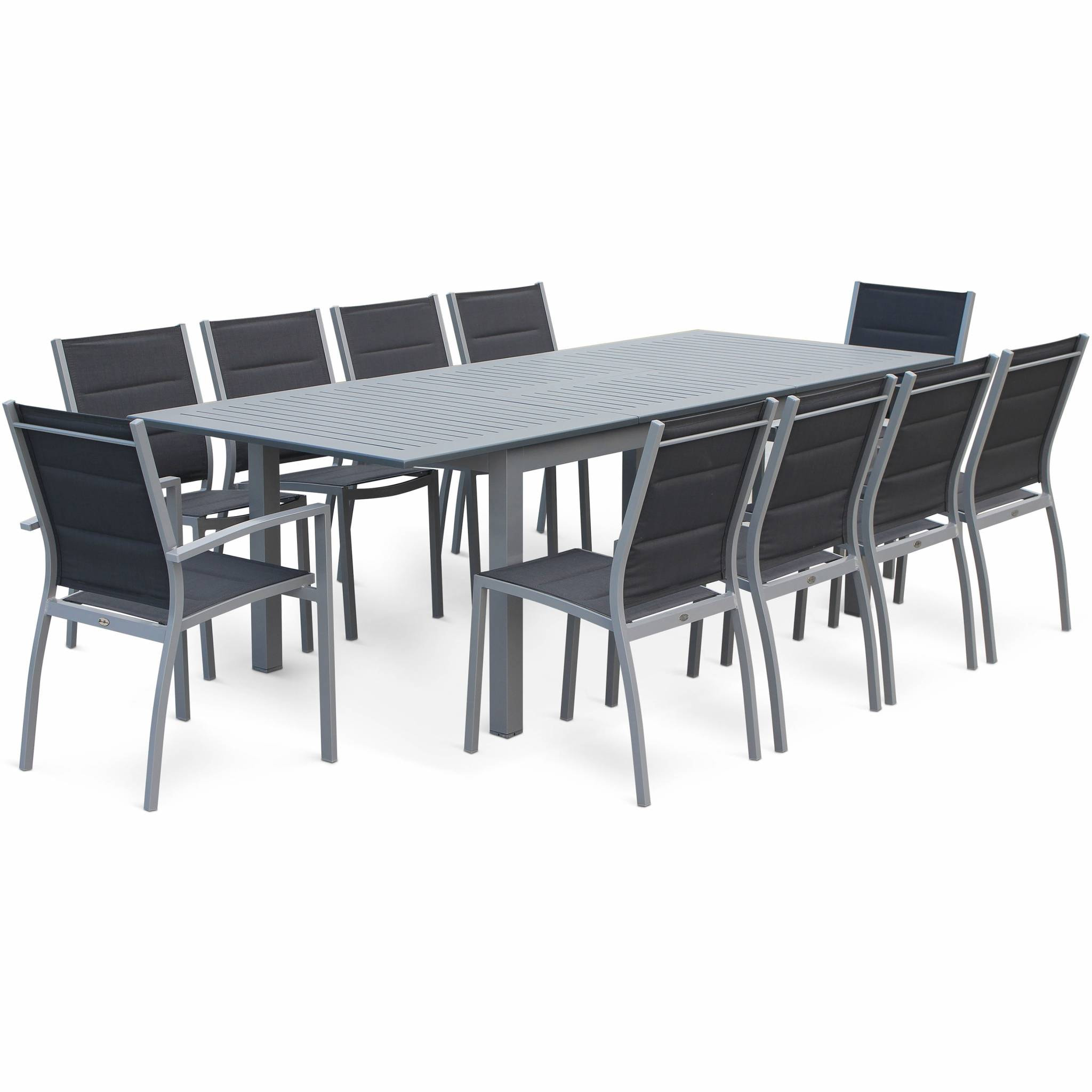 Lot de 2 fauteuils - Chicago / Odenton  - En aluminium gris et textilène gris foncé. empilables