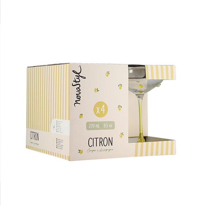 Lot de 4 coupes à champagne 27cl à motif citron CITRON