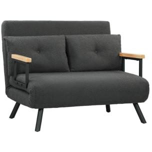 Sofá Cama de 2 Plazas 4 en 1 Sofá Cama Plegable Tapizado en Borreguito con Respaldo Ajustable de 5 Niveles y Almohadas Acolchadas para Oficina Dormitorio Salón 102x73x81 cm Gris Oscuro