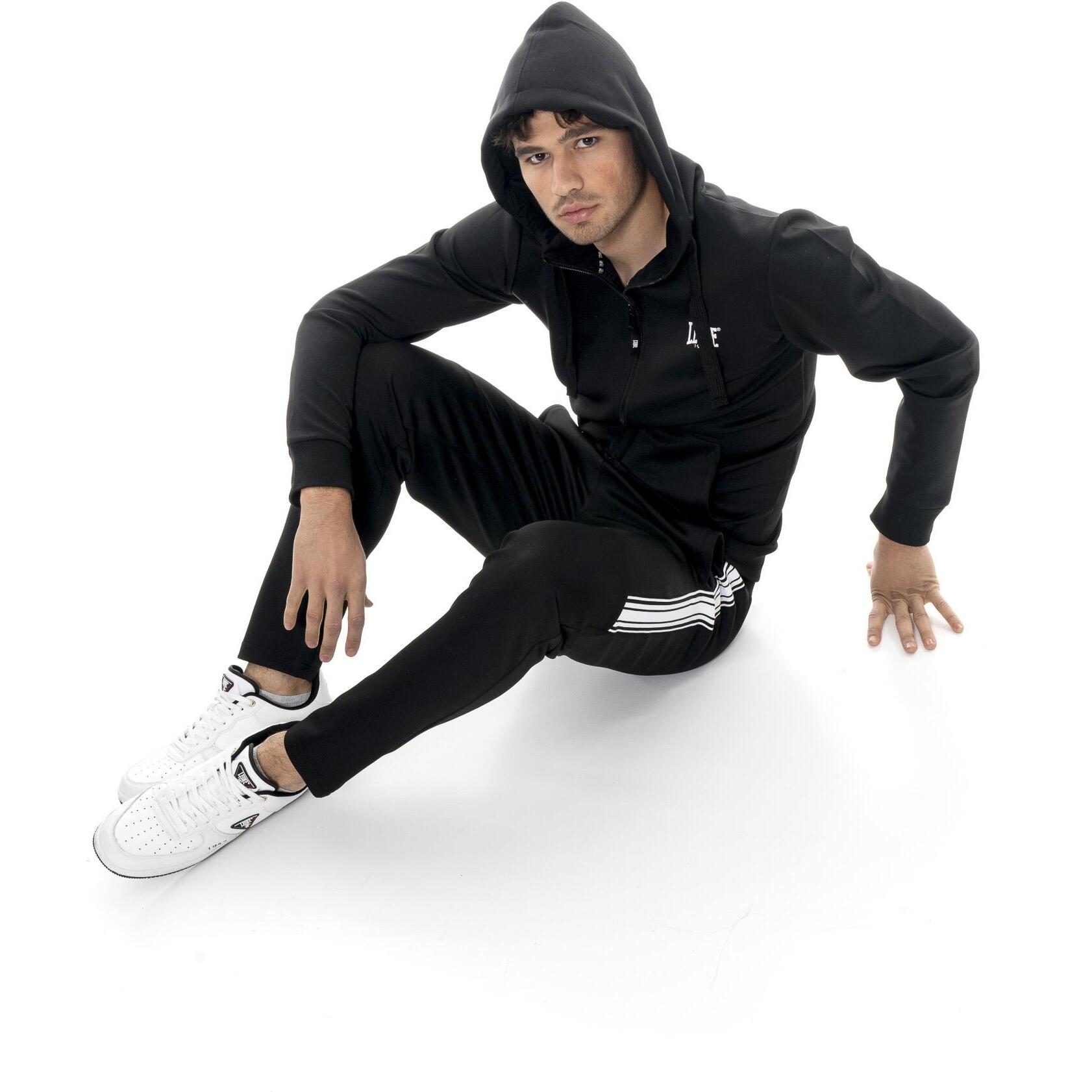 Tuta da uomo in tessuto tecnico con cappuccio e zip, Leone 1947 Tech