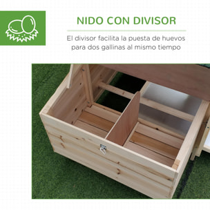 Gallinero de Madera de Abeto Refugio Jaula para Gallinas Pollos Exterior con Caja Nido Bandeja Extraíble y Espacio para Correr 196x76x97 cm Natural