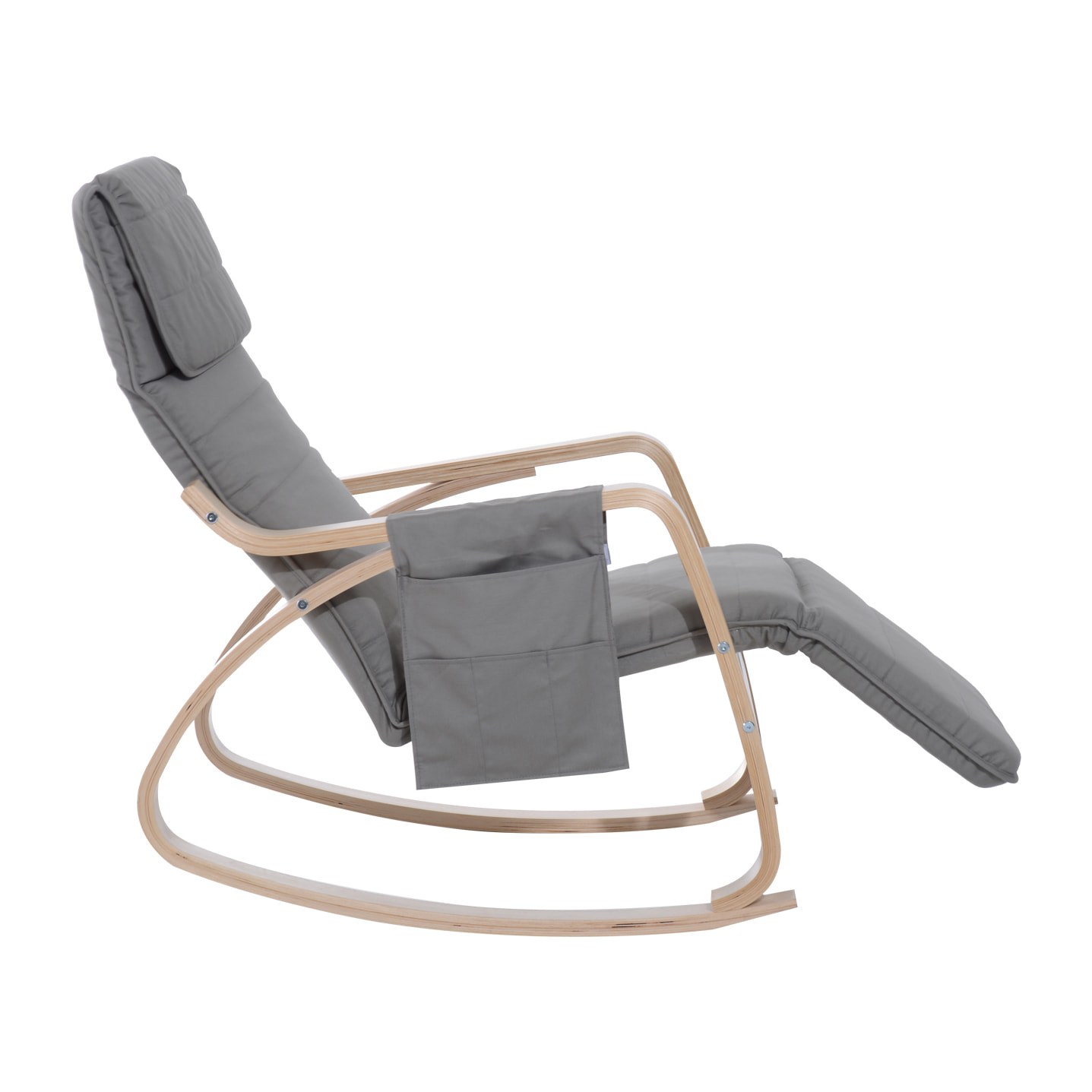 Fauteuil à bascule - fauteuil relax repose-pied réglable, poche rangement, tétière - bois tissu gris