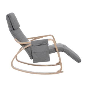 Fauteuil à bascule - fauteuil relax repose-pied réglable, poche rangement, tétière - bois tissu gris