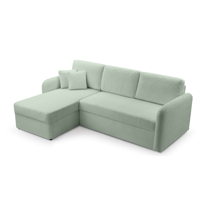 Pocatello - canapé d'angle réversible 4 places - convertible avec coffre - en tissu bouclette - Vert sauge