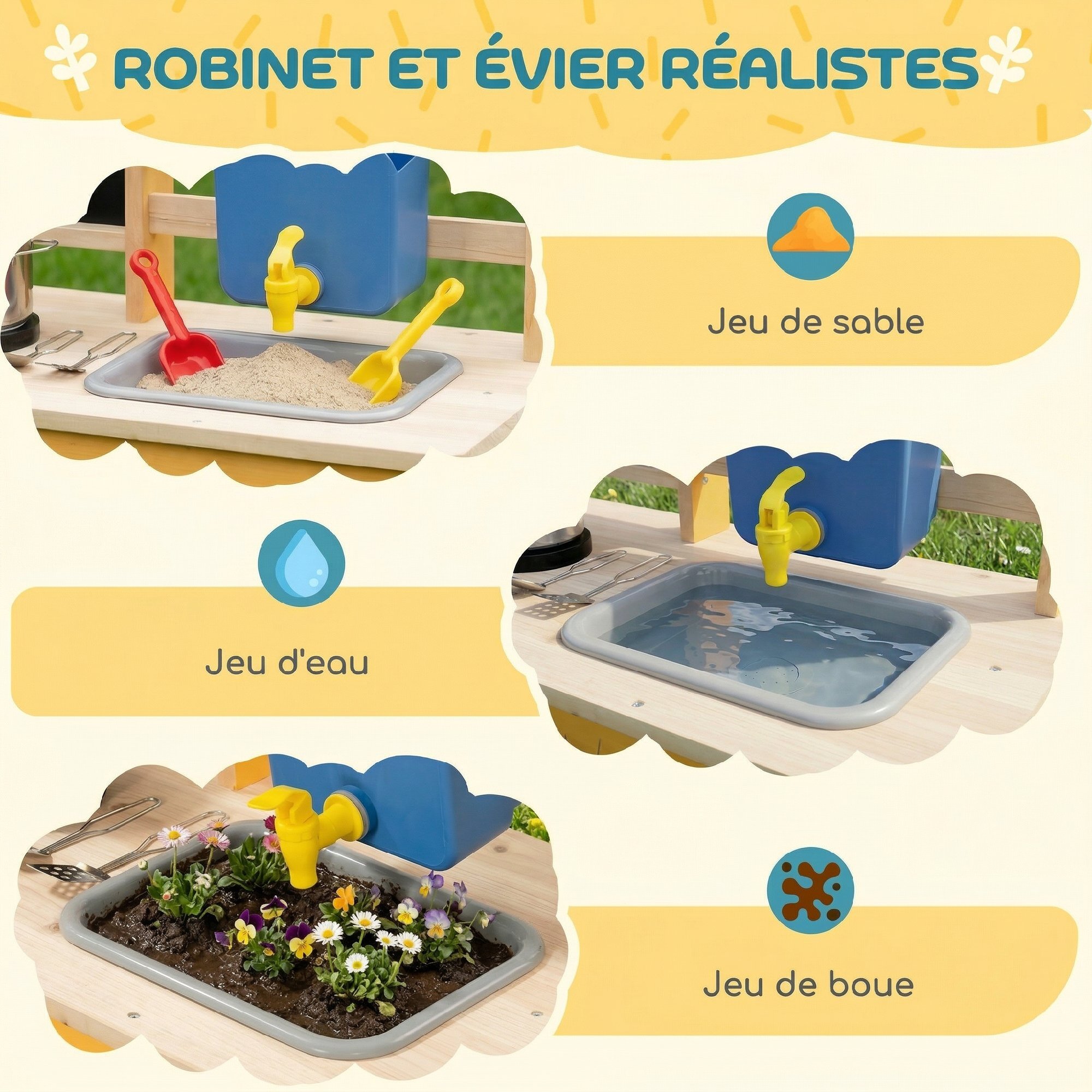 Cuisine enfant desserte en bois nombreux rangements et accessoires